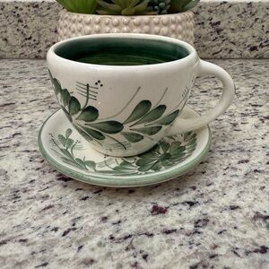 Green Leaf Pattern Teacup and Saucer